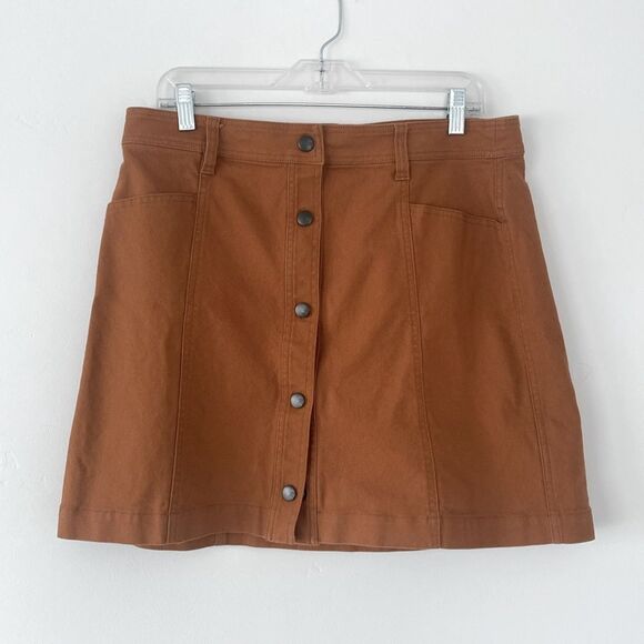 Madewell Tan A-line Mini Skirt Heavy Cotton Snap Button Boho Coastal Preppy New - Picture 4 of 13